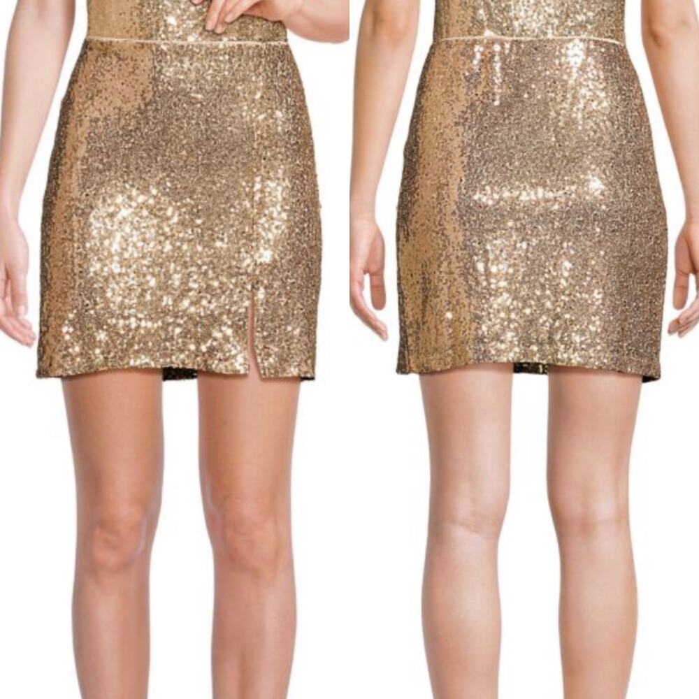 Vero Moda Sequin Slit Mini Skirt Gold